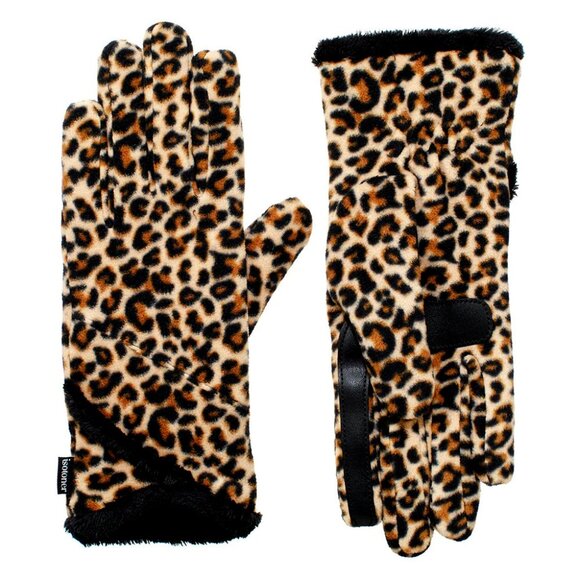 isotoner SmartDri Fleece Gloves W/ Overlap Wrist Microluxe - A30749 (Leopard/OS) - Picture 1 of 1